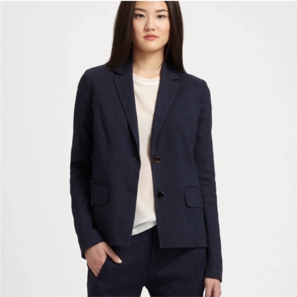 Vince Linen Blend Navy Tailored Blazer Size‎ 8